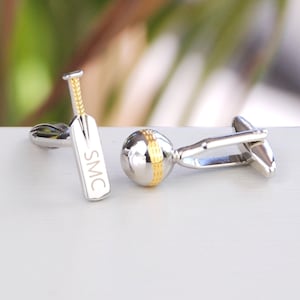 Personalised Cricket Cufflinks, Custom Cricket Bat and Ball Cufflinks, Engraved Cricket Lover Gift, Sport Lover Gift, Teacher Gift