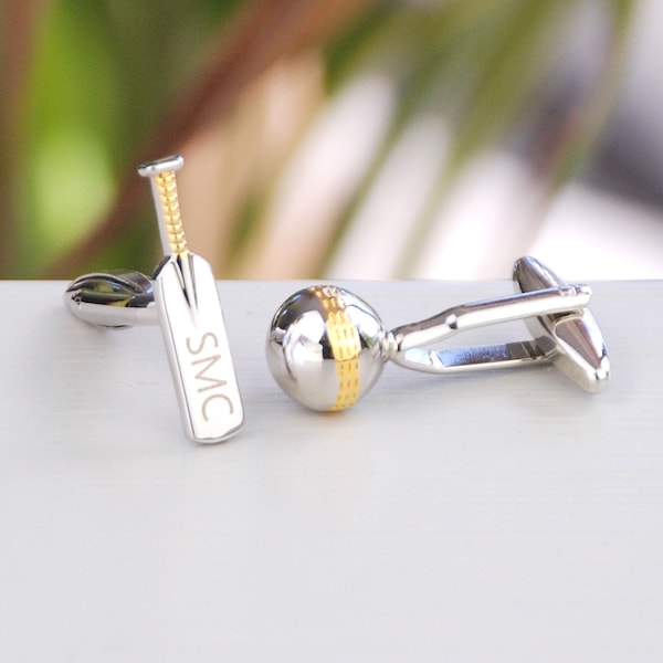 Personalised Cricket Cufflinks, Cricket Bat and Ball Cufflinks, Engraved Cricket Lover Gift, Sport Lover Gift, Custom Cufflink, Sport Fan