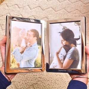 Personalised Silver Double Photo Frame - Portrait Format 6 x 4 or 7 x 5, Custom Double Frame Anti-Tarnish Picture Frame, Engraved Keepsake