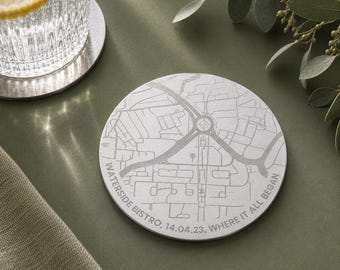 Engraved Map Location Coaster, Custom Anniversary Gift