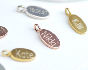 Silver Or Gold Oval Disc Engraved Charm, Custom Jewellery Charm, Bracelet Charm, Engraved Disc, Personalised Charm for Jewellery.