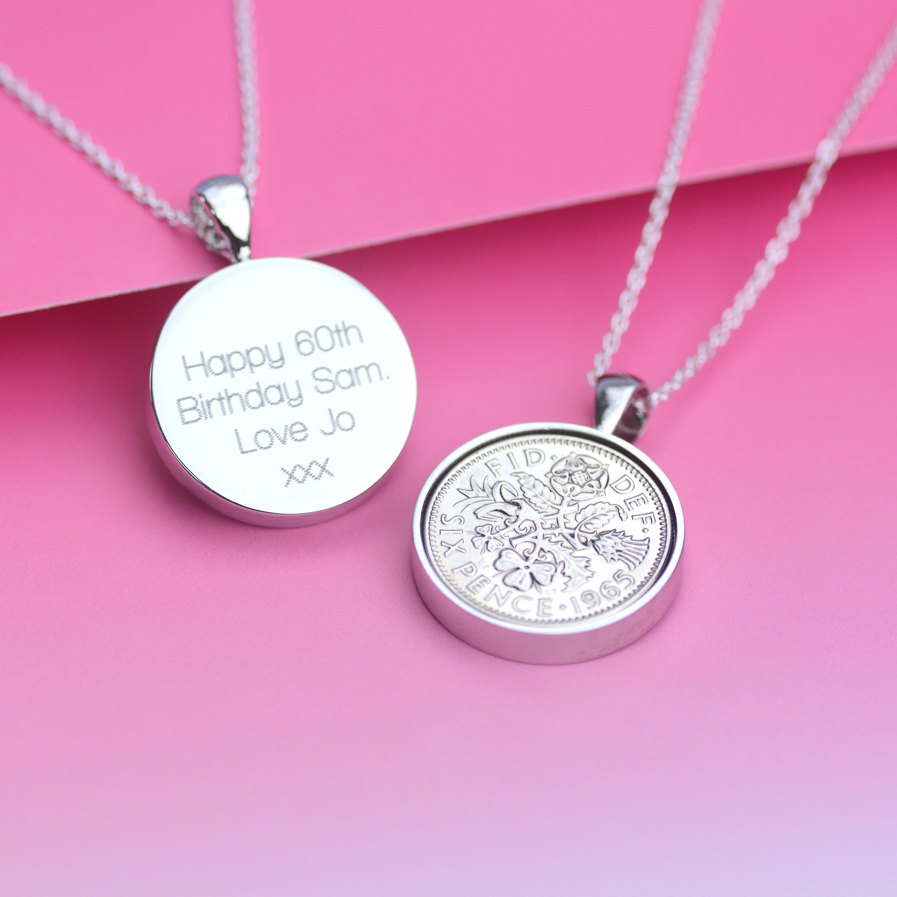 Lucky Sixpence 6d Coin Pendant Necklace - Choose Year & Metal Color - Birthday Gift Idea