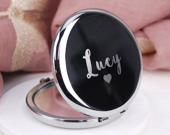 Personalised Silver Compact Name Mirror, Bridesmaids Gift, Engraved Compact Mirror, Gift for friends, Best Friend Gift, Customised Mirror