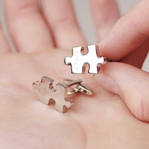 Gemelos personalizados con piezas de rompecabezas, regalo de piezas faltantes, gemelos de boda a medida, regalo divertido para amantes de los rompecabezas, regalo personalizado para el día del padre para papá