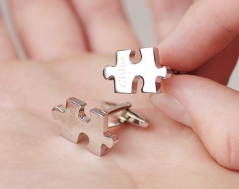 Personalised Jigsaw Piece Cufflinks, Missing Piece Gift, Bespoke Wedding Cufflinks, Jigsaw Lover Fun Gift, Custom Fathers Day Gift for Dad