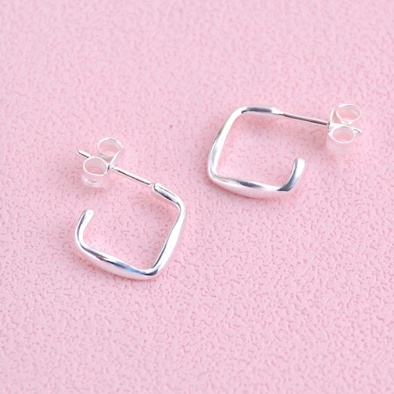 Sterling Silver or Gold Square Little Hoop Earrings, Hoops, Little