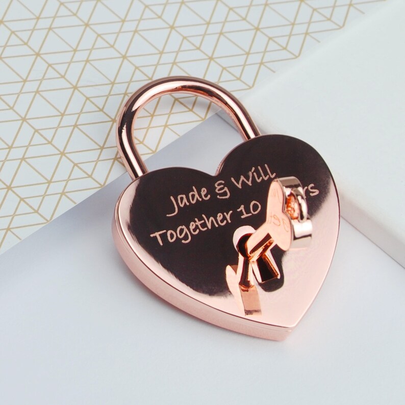 Personalised Rose Gold Heart Love Padlock, Engraved Love Lock, Love Token, Engagement Gift, Lovers Gift, Custom Love Token, Bridge Padlock image 3