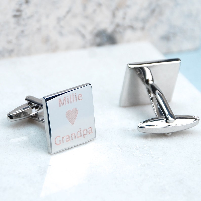 Fathers Day Gift Personalised Loves Somebody Cufflinks Personalized for Him Love Token for Him Engraved Name and Heart Cufflinks