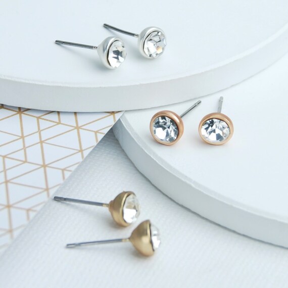 silver diamante stud earrings