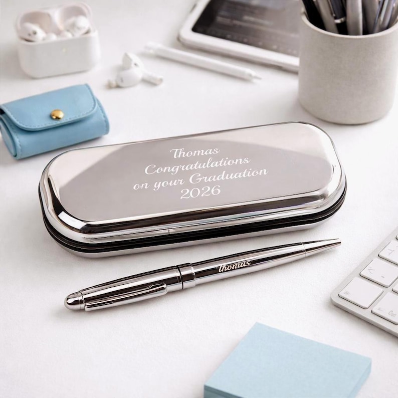 Personalised Graduation Pen and Box Set, Engraved Chrome Pen Gift - Etsy