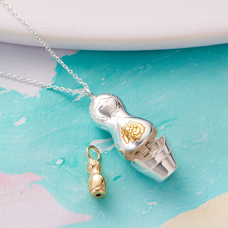 Babushka necklace with baby - perfect for Mums everywhere