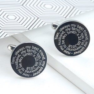 Gemelos de boda personalizados de novia a novio, gemelos personalizados para el día de la boda, gemelos con mensaje en espiral grabado para el novio, regalo de recuerdo para hombres