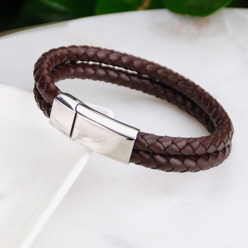 Personalised Men's Double Leather Plait Bracelet, Men's Bracelet with Secret Message, Man's Bracelet, Custom Bracelet Gift, Fathers Day Gift image 3