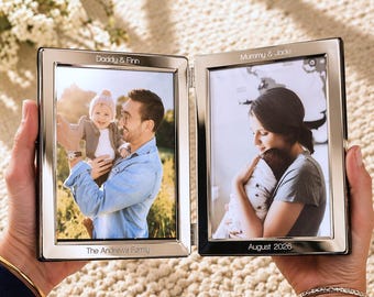Personalised Silver Double Photo Frame - Engraved Keepsake Gift - Portrait format size 4 x 6 or 5 x 7
