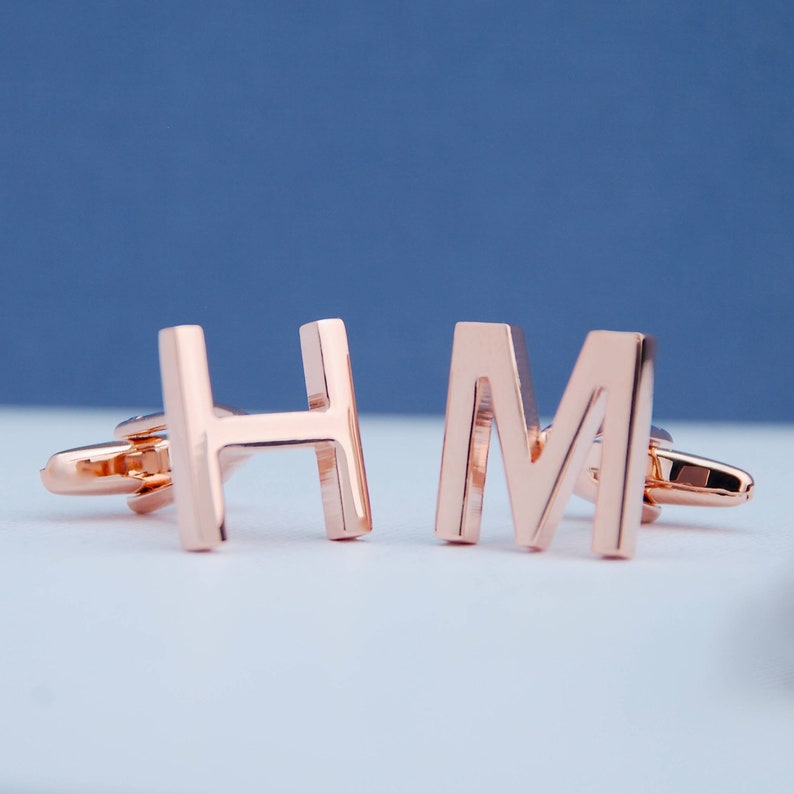 Personalised Rose Gold Initial Letter Cufflinks H and M