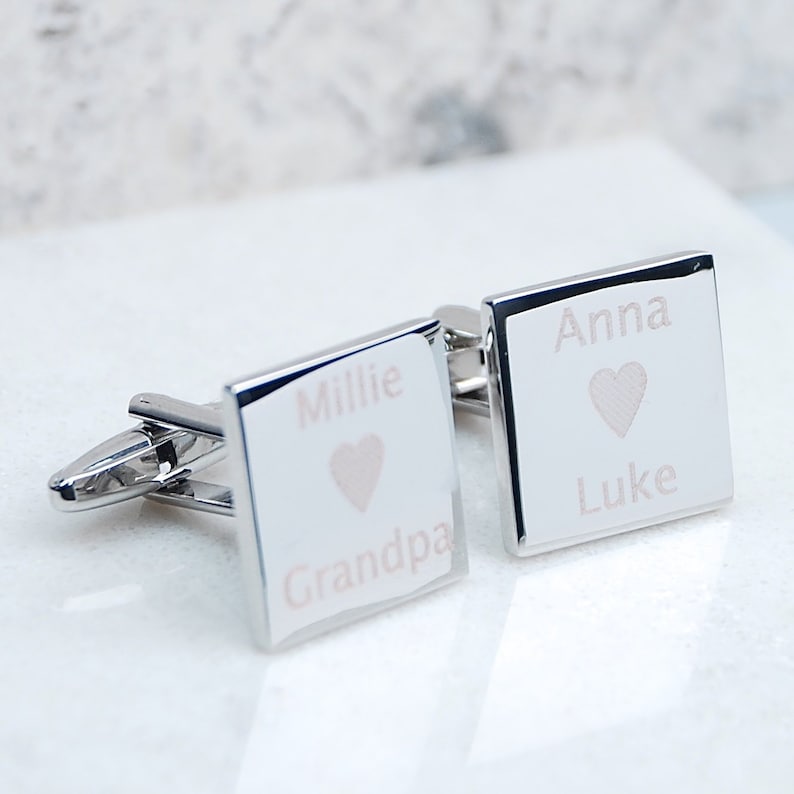 Fathers Day Gift Personalised Loves Somebody Cufflinks Personalized for Him Love Token for Him Engraved Name and Heart Cufflinks