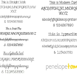 Font choices for engraving on the personalised tie clip.