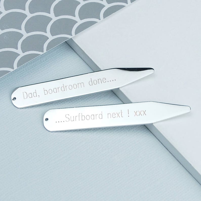 Personalised Silver Collar Stiffeners, Collar Stays, Custom Gift for Men, Engraved Collar Stiffeners, Fathers Day Gift, Groomsmen Accessory image 2