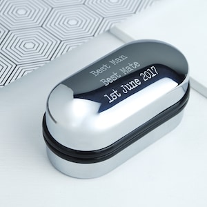 Op maat gemaakte gepersonaliseerde ovale manchetknopendoos, gegraveerde presentatiedoos, op maat gemaakte verchroomde reistas voor manchetknopen, op maat gemaakte opbergdoos manchetknoop
