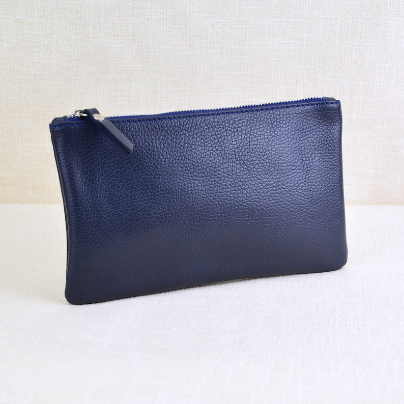 Monogram Leather Cosmetic Bag shown in navy.