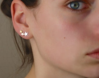 Sterling silver and rose gold stars climber earrings, silver star earrings, star stud earrings, rose gold Jewellery, Mothers day earrings