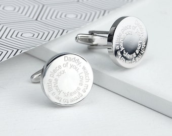 Personalised Silver Round Cufflinks, Bespoke Message Circle Cufflinks, Unusual Spiral Message Cufflinks, Custom Message Gift for Him,