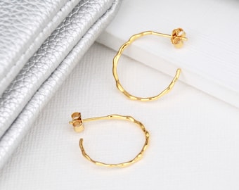 Gold Bevelled Twist Hoop Earrings, Gold Hoops, Textured Hoops, Unusual Hoop Earrings, Small Gold Earrings, Mother's Day Gift, Gold Threader