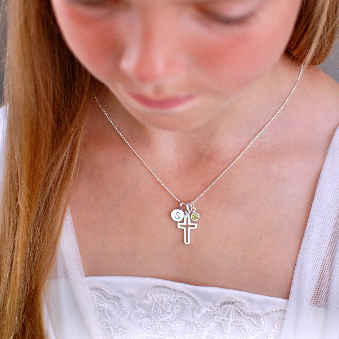 Personalised Girl's Christening Cross Necklace, Custom Baptism
