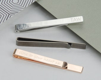 Personalised Tie Slide, Customised Tie Clip, Gold, Rose Gold or Silver Tie Bar, Gunmetal Tie Clip, Fathers Day Gift for Him, Groom Tie Clip