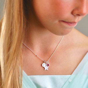 Collar de estrella personalizado para niños, collar con dije de inicial de estrella y piedra de nacimiento para niñas, regalo con colgante de estrella de plata esterlina, collar para niñas pequeñas