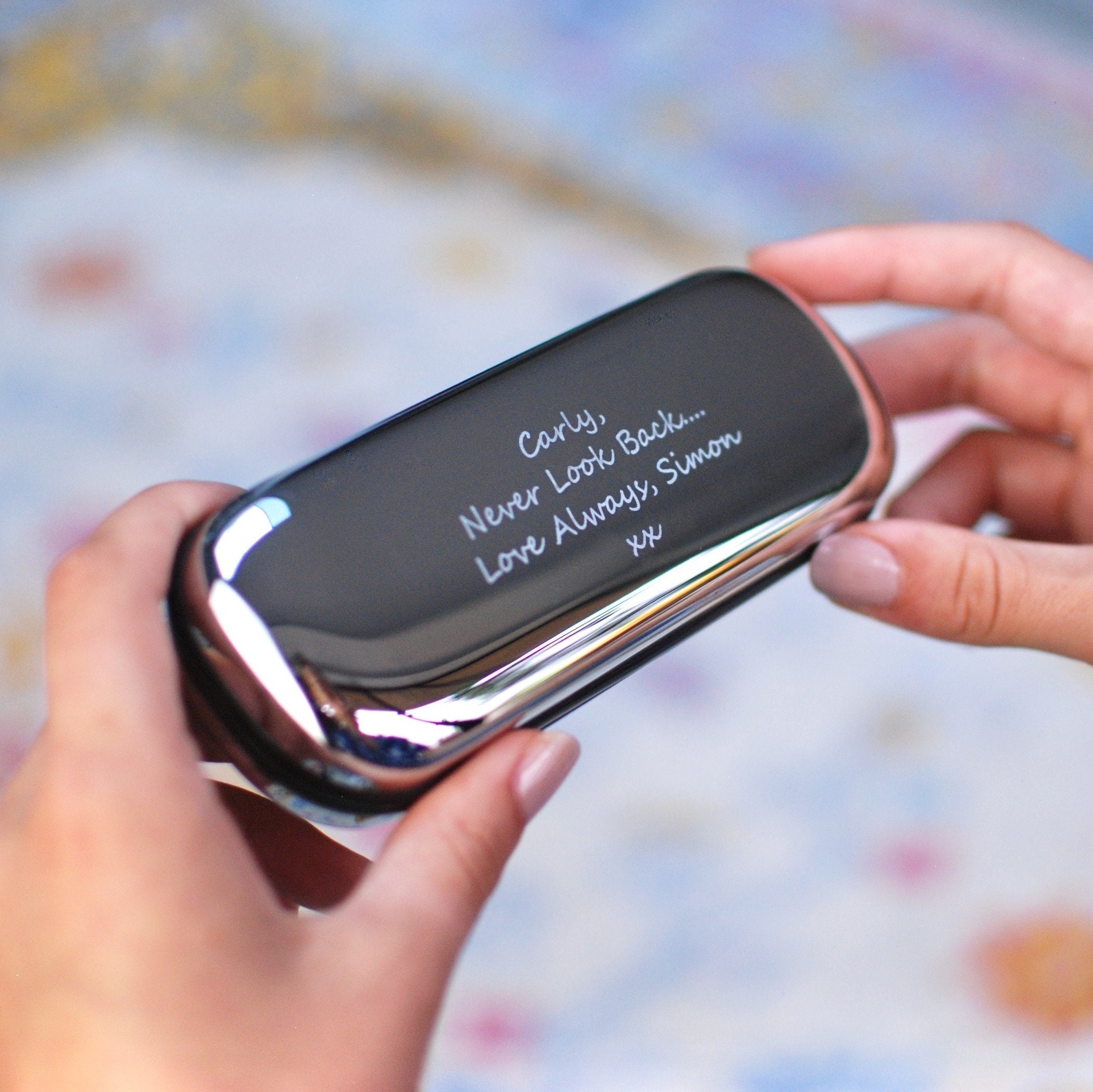 Personalised Glasses Case Hard Box Chrome Engraved Birthday -  Israel