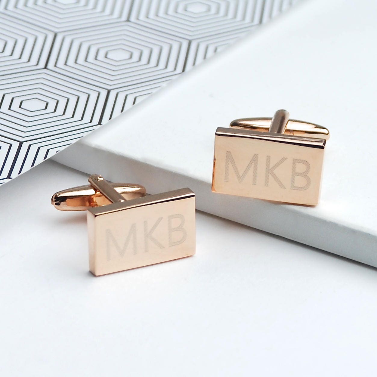 Engraved Rose Gold Cufflinks & Personalised Gift Box Cuff Links Groom rgcls1 
