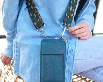Personalised Leather Phone Purse and Interchangeable Strap - Small Zip Crossbody Bag