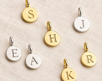 Sterling Silver Initial Letter Charm • Personalised Alphabet Pendant in Silver or Gold