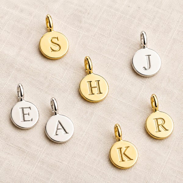 Sterling Silver Initial Letter Charm • Personalised Alphabet Pendant in Silver or Gold