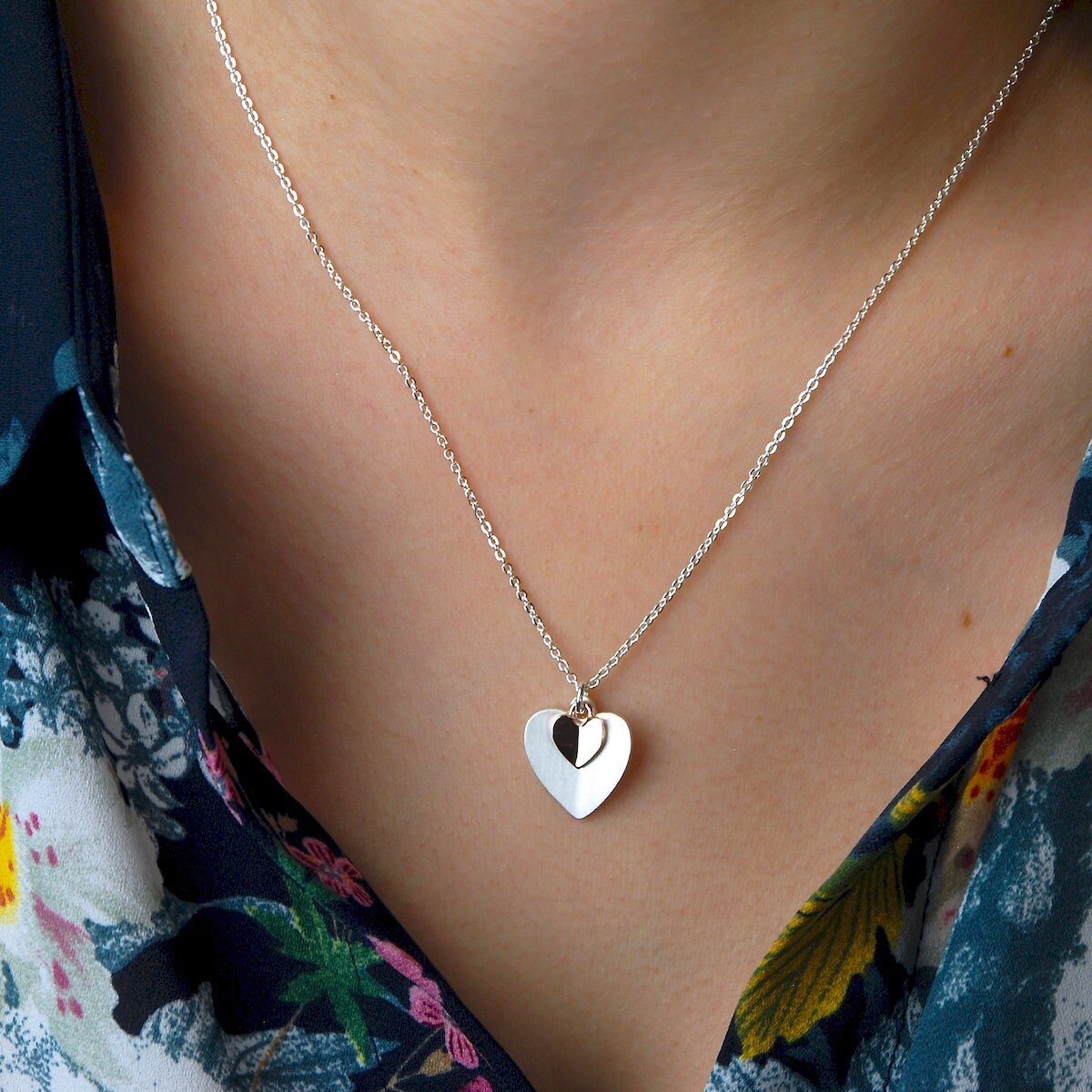 Rose Gold Hearts Necklace Pleated 