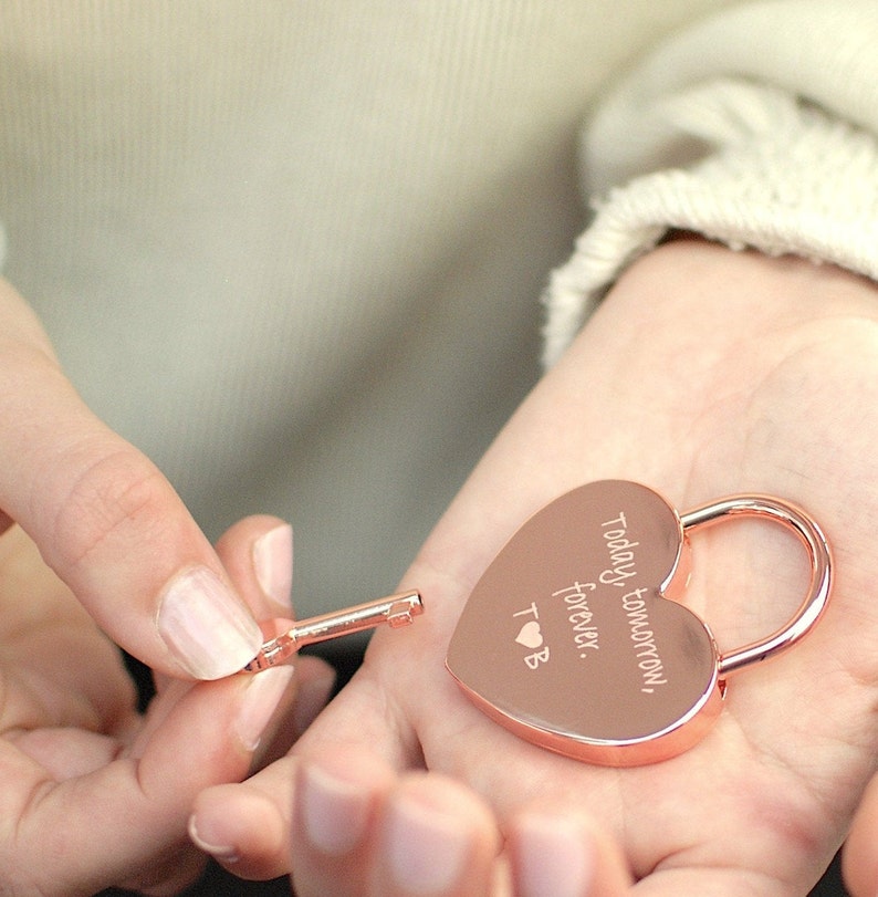 Personalised Rose Gold Heart Love Padlock, Engraved Love Lock, Love Token, Engagement Gift, Lovers Gift, Custom Love Token, Bridge Padlock image 4