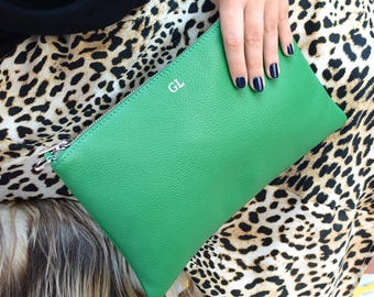 Personalised Monogram Large Leather Clutch Or Crossbody Bag, - Custom Pouch