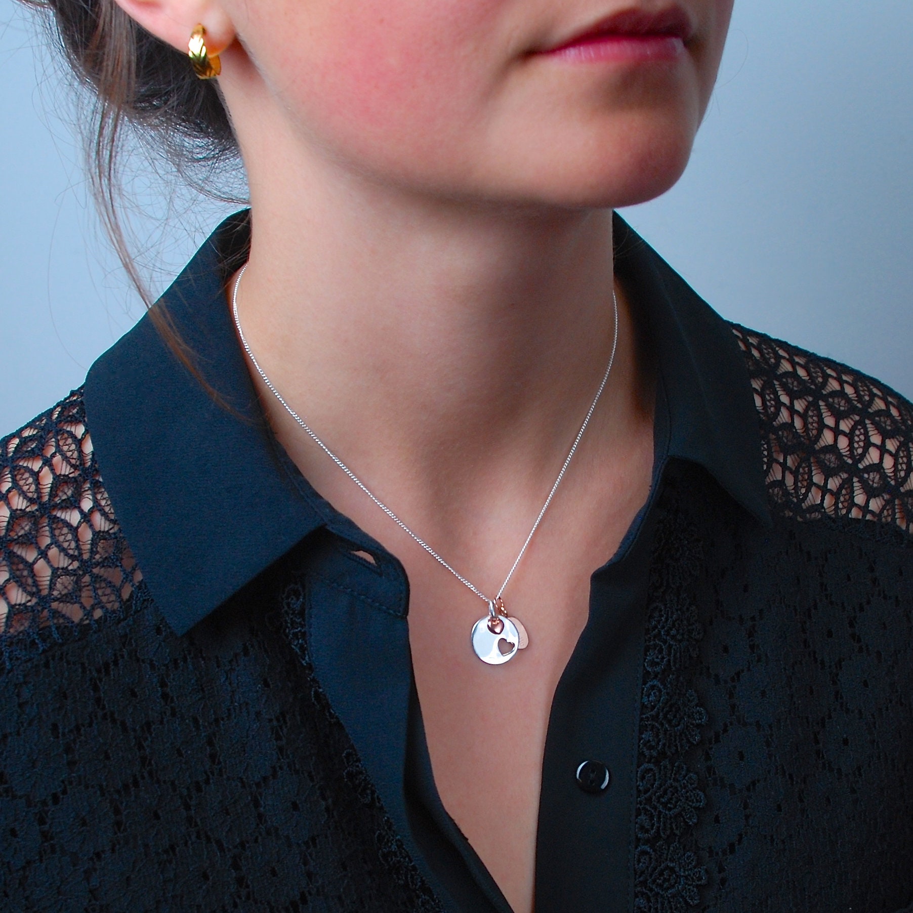 Custom Double Heart Necklace, Personalised Sterling Silver and Rose Gold Pendant, Love Necklace, Bridesmaid Necklace,, Mother's Day Gift