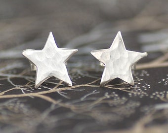 Sterling Silver Hammered Star Studs, Unique Celestial Earrings, Shining Star Gift, Hand Cast Lunar Earrings, Mothers Day Earrings Gift