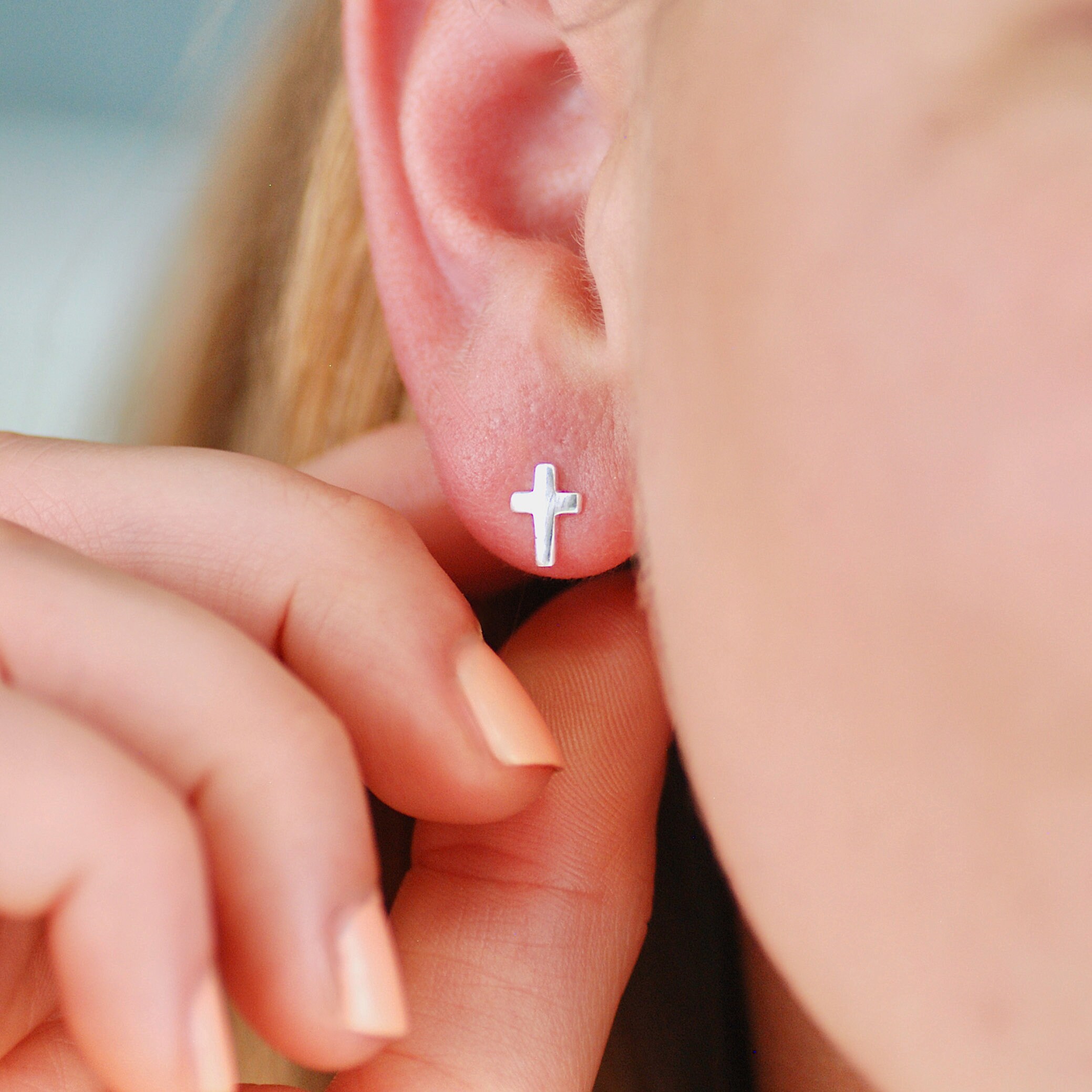 Sterling Silver Cross Earrings Silver Mini Cross Studs Cross