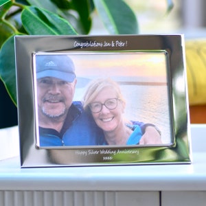 Personalised Silver Wedding Photo Frame, Engraved Silver Plated Photograph Frame, Anti-Tarnish Frames, 25th Silver Wedding Anniversary Gift