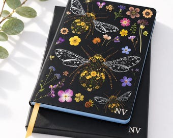 Monogram Bee A5 Journal Notebook with box, Personalised Bee Lover Notepad