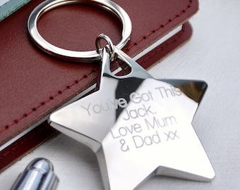 Personalised Good Luck Star Keyring, Engraved Good Luck Key Chain, Star Key Fob, Exam Success Gift, Thank you gift, Good Luck Gift