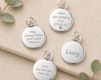 Personalised Engraved Silver Circle Charm – 15mm Bag Pendant