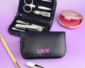 Personalised Manicure Kit, Monogram Travel Grooming Set for Her