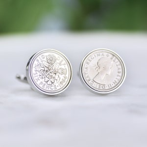 Gemelos de seis peniques de 1965 para 60 cumpleaños, gemelos de seis peniques de 1965, ficha de la suerte, regalo de buena suerte, regalo personalizado para 60 cumpleaños para él