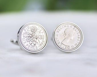 60th Birthday 1964 Sixpence Cufflinks, 1964 Sixpence Cufflinks, Lucky Token, Good luck Gift, Personalised 60th Birthday Gift for Him