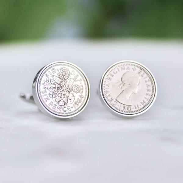 60th Birthday 1964 Sixpence Cufflinks, 1964 Sixpence Cufflinks, Lucky Token, Good luck Gift, Personalised 60th Birthday Gift for Him