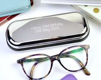 Personalised Chrome Glasses Case, Engraved Men's Glasses Case, Retirement Gift, Custom Sunglasses Case, Hard Shell Case, 70th Birthday